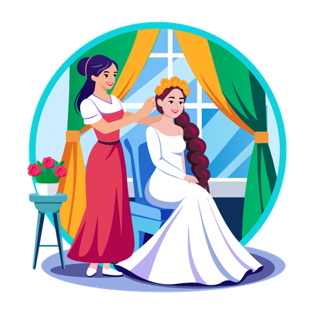 Bride getting new hairstyle  Illustration