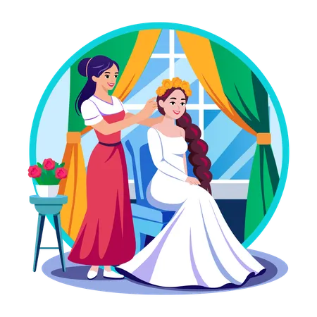 Bride getting new hairstyle  Illustration