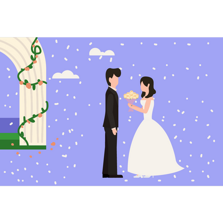 Bride giving bouquet to groom  Illustration