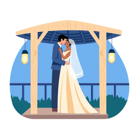 Bride groom holding eath other  Illustration