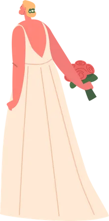 Radiant Bride Character Beams With Happiness Clutching A Striking Bouquet That Complements Her Dress Creating A Picturesque Scene That Captures The Beauty And Bliss Of A Wedding Vector Illustration イラスト