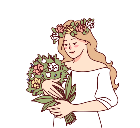 Bride holding flower bouquet  Illustration