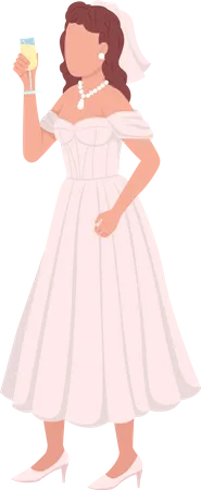 Bride Raising Toast Semi Flat Color Vector Character Standing Figure Full Body Person On White Festive Celebration Simple Cartoon Style Illustration For Web Graphic Design And Animation Illustration