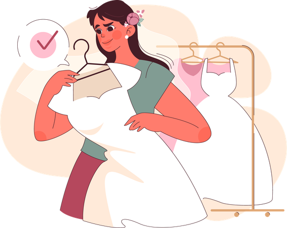 Bride selecting wedding dress  Illustration