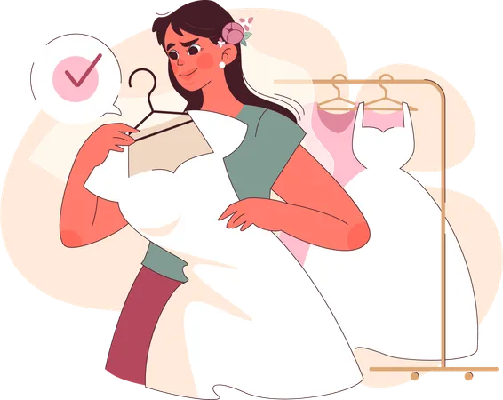 Bride selecting wedding dress  Illustration