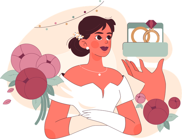 Bride thinking about wedding ring  Illustration