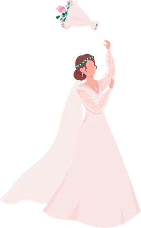 Bride Throwing Bouquet Semi Flat Color Vector Character Posing Figure Full Body Person On White Wedding Tradition Isolated Modern Cartoon Style Illustration For Graphic Design And Animation 일러스트레이션