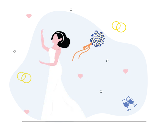 Bride throwing bouquet  Illustration