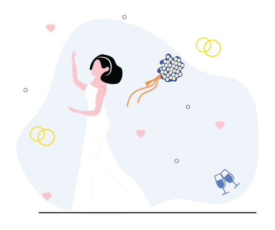 Bride throwing bouquet  Illustration