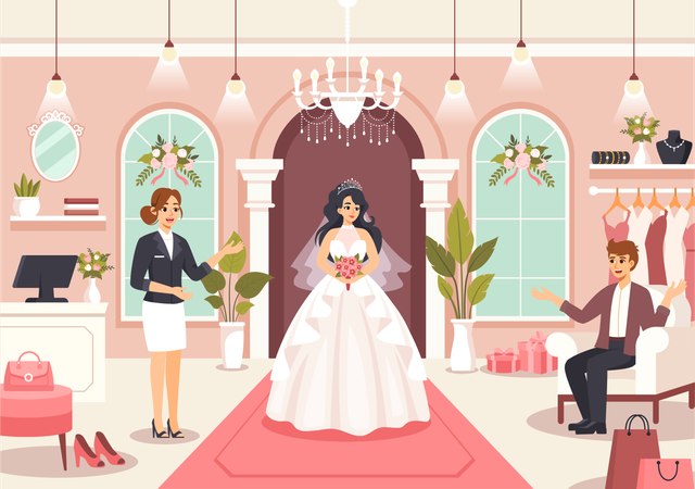 Bride Try Wedding Dress  Illustration
