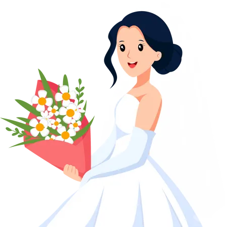 Bride with Flower Bouquet  イラスト