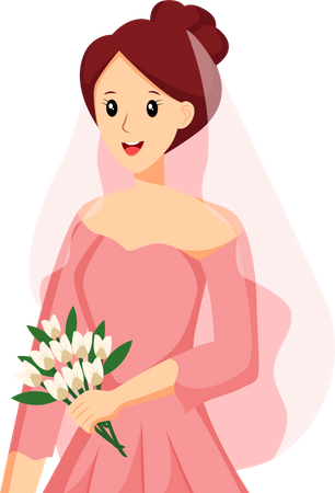 Bride with Pink Dress  Illustration