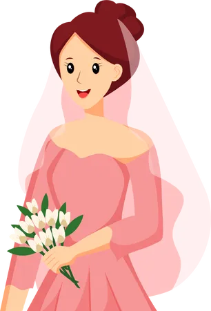 Bride with Pink Dress  Illustration