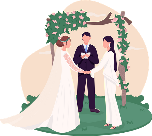 Brides exchange wedding vows Illustration