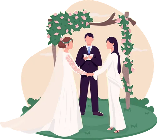 Brides exchange wedding vows  Illustration