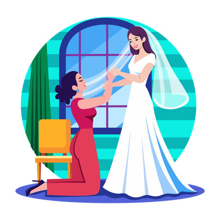 Bridesmaid standing with bride  Illustration