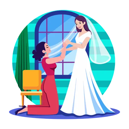 Bridesmaid standing with bride  Illustration