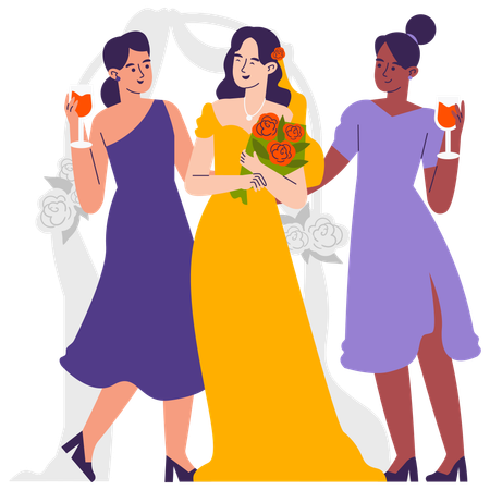 Bridesmaid walk along aisle  Illustration