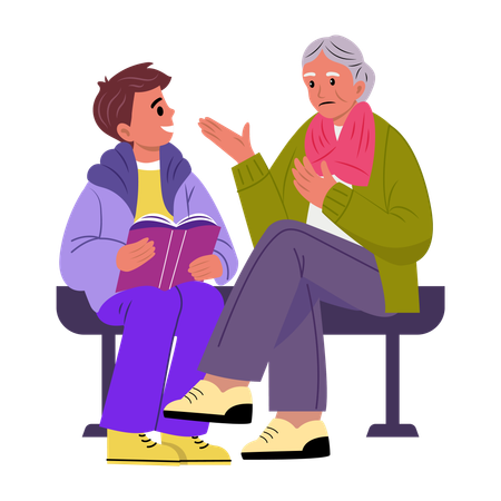 Bridging generations between grandmother and grand child  Illustration