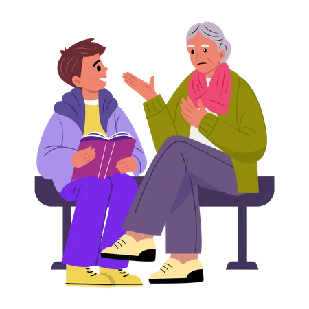Bridging generations between grandmother and grand child  Illustration