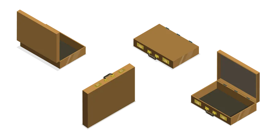 3 D Isometric Flat Vector Set Of Four Views Of A Briefcase Office Case Illustration