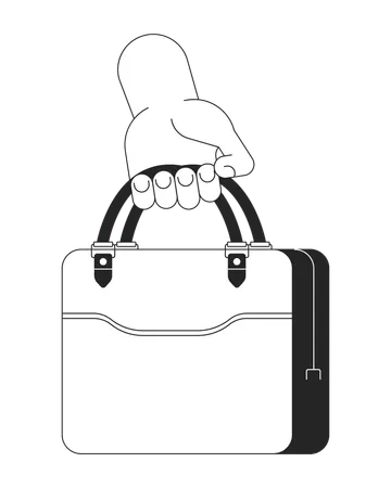 Briefcase Holding Cartoon Human Hand Outline Illustration Businessman Carrying Handbag Fashion 2 D Isolated Black And White Vector Image Briefcase Accessory Lawyer Flat Monochromatic Drawing Clip Art Illustration