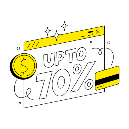 Promoção brilhante de 70% de desconto em e-commerce  Ilustração