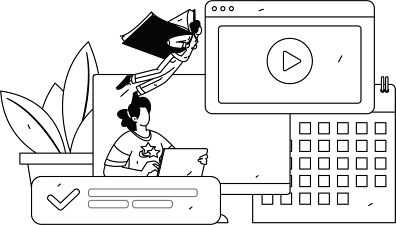 Bright Students attending online class  Illustration