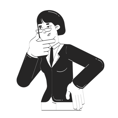 Brille asiatische Frau in formeller Kleidung mit nachdenklicher Pose  Illustration