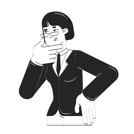 Brille asiatische Frau in formeller Kleidung mit nachdenklicher Pose  Illustration