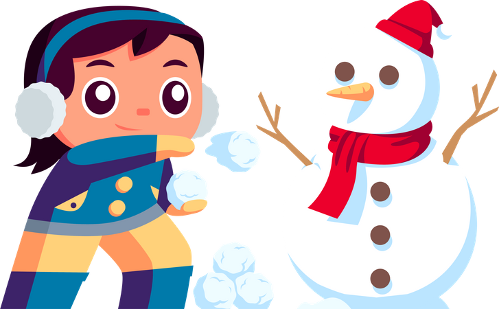 Brincando de boneco de neve  Ilustração