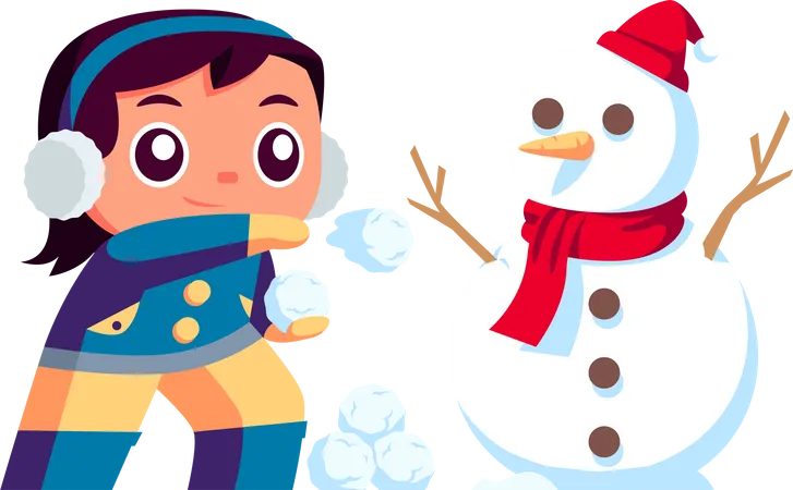 Brincando de boneco de neve  Ilustração