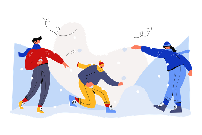 Brincando com neve no inverno  Ilustração