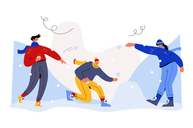 Brincando com neve no inverno  Ilustração