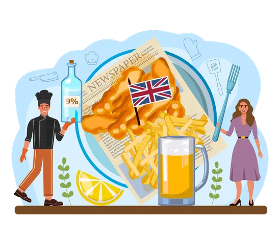 Fish And Chips British Deep Fried Fish And Chips Fast Food Sea Food And Potatoes For Snack England Takeaway Food Flat Vector Illustration Illustration