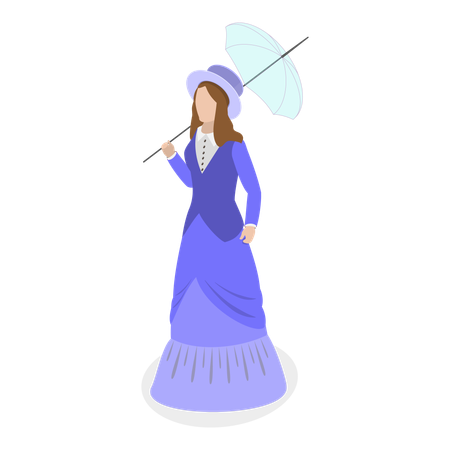 British girl standing with umbrella  Illustration