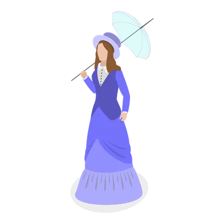 British girl standing with umbrella  Illustration