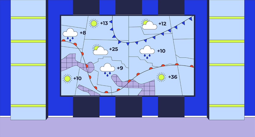 Broadcasting weather forecast map studio  Illustration