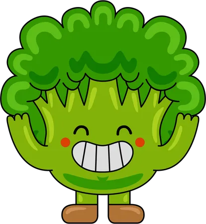 Broccoli Mascot raising hands  Illustration