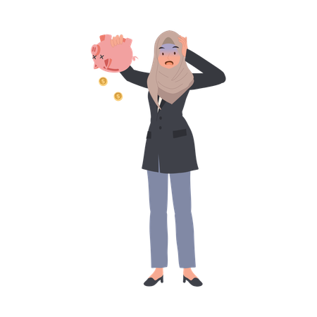 Broke Muslim Woman with Empty Piggy Bank  Illustration