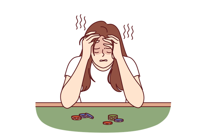 Broke woman cries after losing large amount of money in poker  Illustration