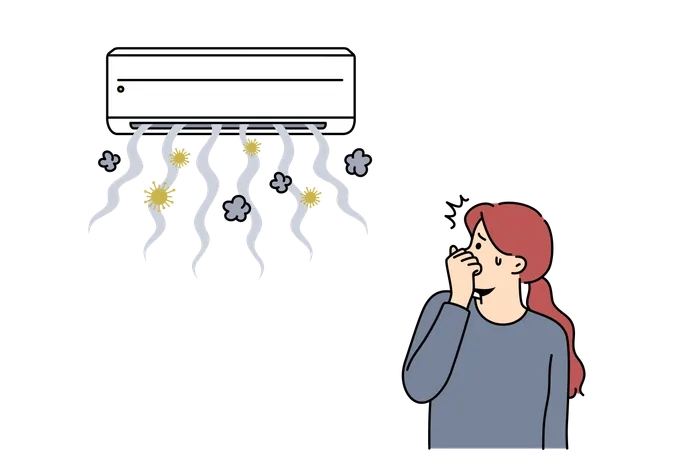 Broken air conditioner spreading germs  Illustration