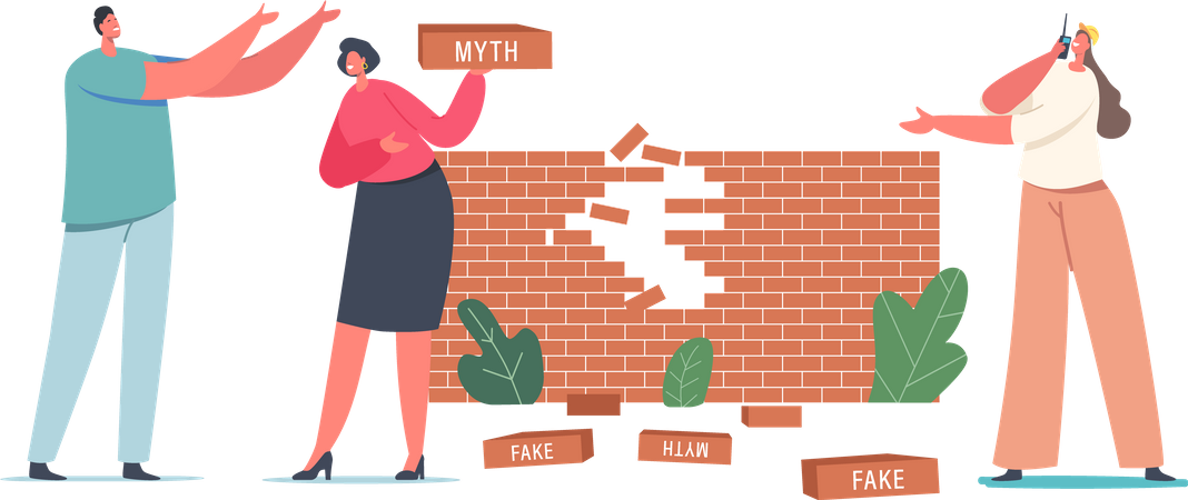 Broken Myths and Facts Wall  Illustration