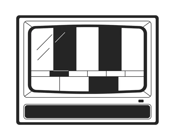 Broken Old Tv Flat Monochrome Isolated Vector Object No Signal Editable Black And White Line Art Drawing Simple Outline Spot Illustration For Web Graphic Design Illustration