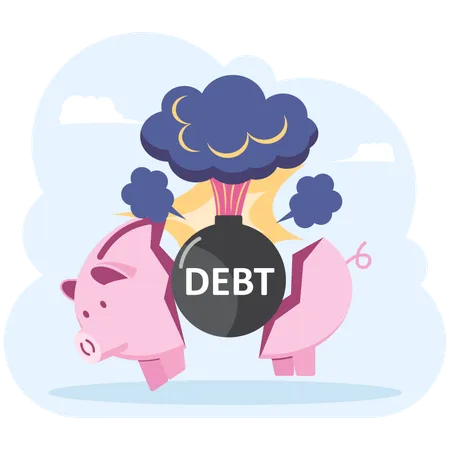 Broken Piggy Bank By Debt Bombs Crisis Of Banking And Finance Flat Vector Illustration Illustration