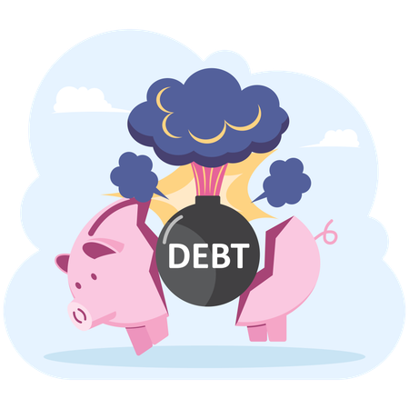 Broken Piggy Bank By Debt Bombs  Illustration