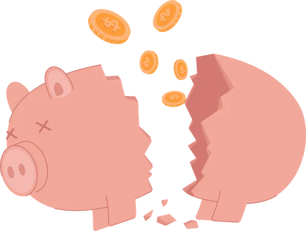 Broken piggy bank due to bankruptcy Illustration