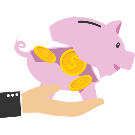 Broken piggy bank with money  Illustration