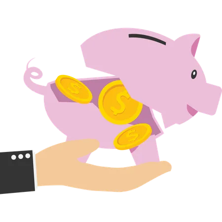 Broken piggy bank with money  Illustration