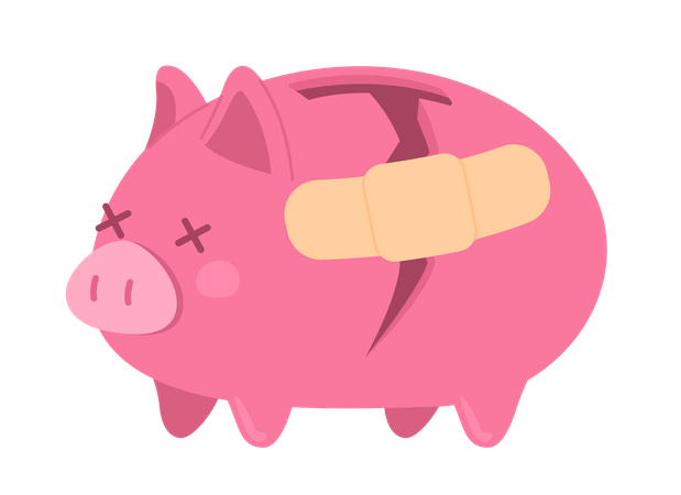 Broken pink piggy bank with patch Illustration